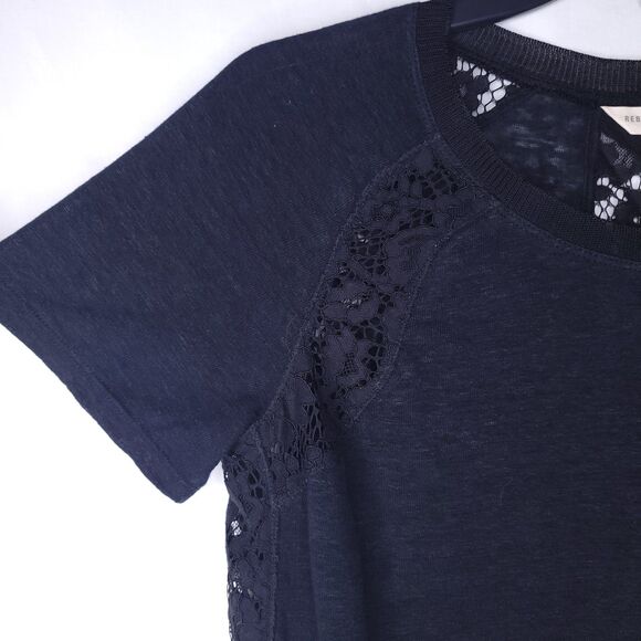 Rebecca Taylor Top Small Black Linen Lace Knit Floral - Picture 3 of 13